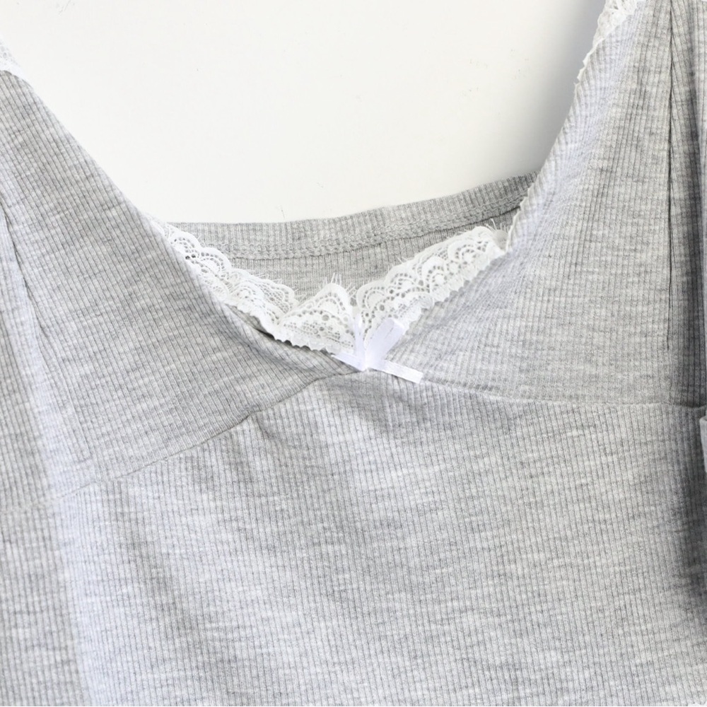 NWOT Grey Lace Pyjamas Two Piece Sleeveless pajamas new sleepwear cotton soft - Picture 5 of 12